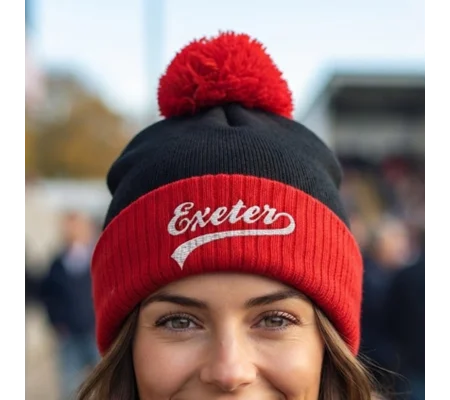 Exeter-Inspired Embroidered Retro-Style Football Bobble Hat