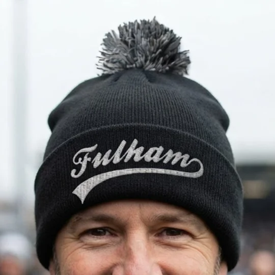 Fulham-inspired retro-style football bobble hat with embroidered design