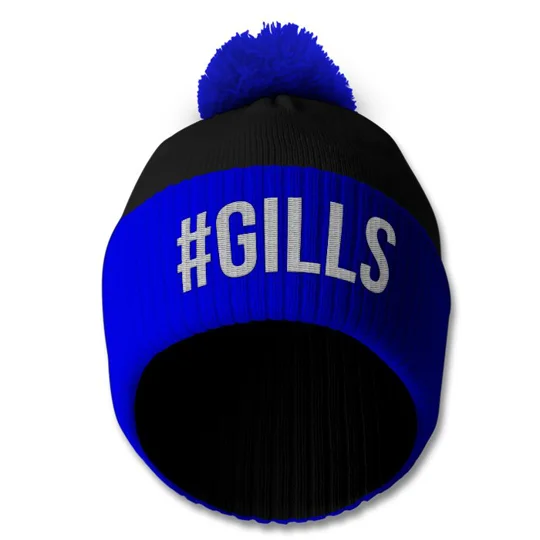 Gillingham-inspired Gills hashtag bobble hat, retro football fan beanie