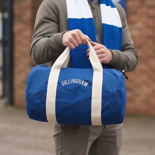 Gillingham-inspired retro vintage style football holdall bag with embroidered design