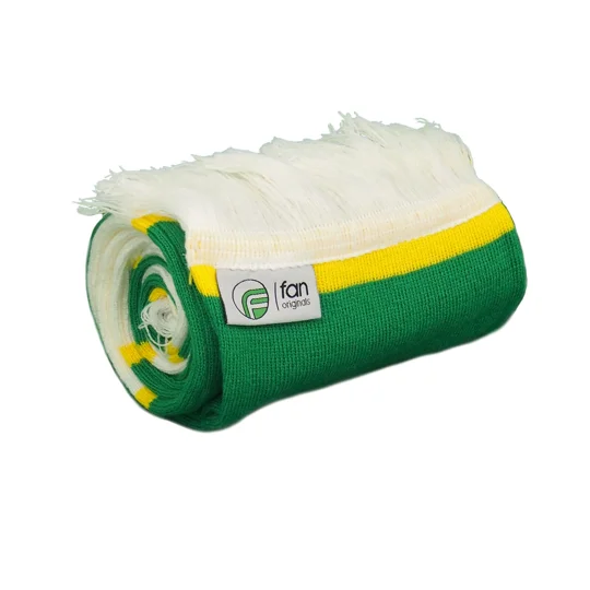 Retro football bar scarf inspired by Celtic colours, green white and yellow