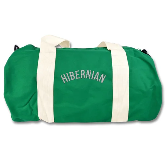 Hibernian-inspired retro style football holdall barrel kitbag with embroidered design
