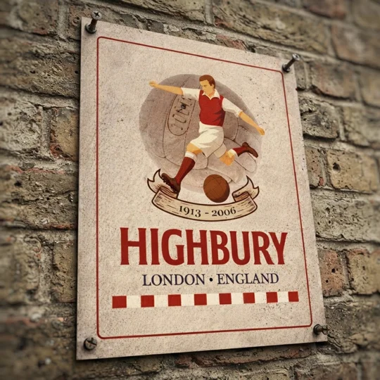 Highbury vintage-style metal wall sign inspired by Arsenal football history