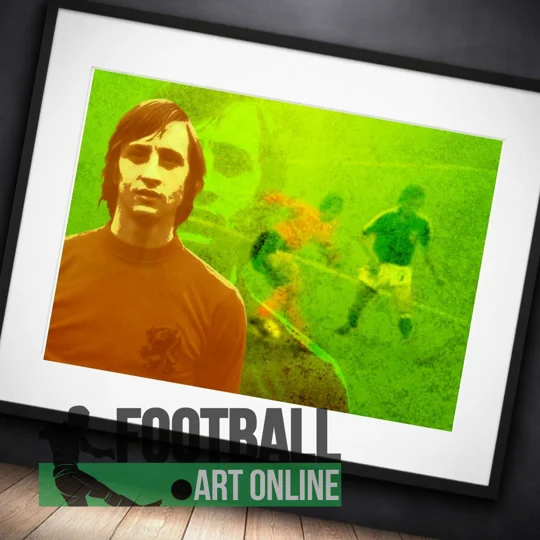 Abstract retro Johan Cruyff-inspired Holland football wall art in black frame