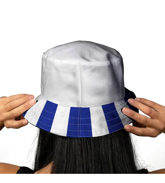 Retro Huddersfield-inspired football bucket hat based on 1987 home style
