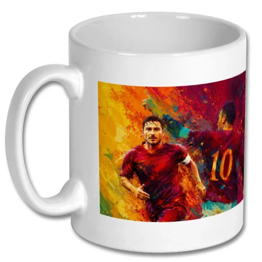 Totti-inspired AS Roma mug with colourful retro football tribute design