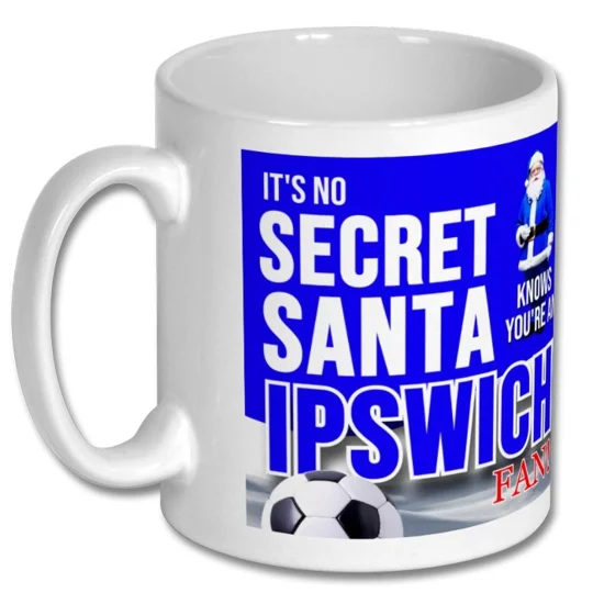 White 10oz Ipswich Town-inspired football gift mug with glossy full-colour print