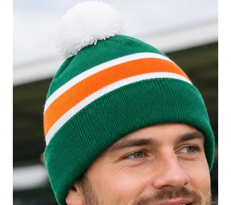Ireland-Inspired Retro Football Bobble Hat – Green, White & Orange