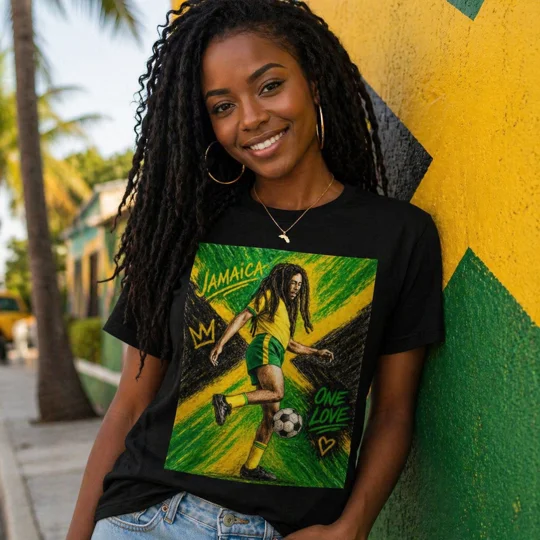 Jamaica Bob Marley One Love Football T-shirt | Reggae Boyz Fan Tee
