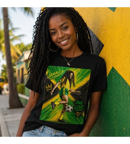 Jamaica Bob Marley One Love Football T-shirt | Reggae Boyz Fan Tee