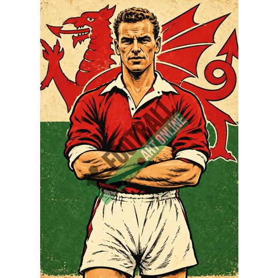 Full-colour John Charles tribute poster with Wales-inspired football artwork for framing