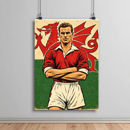 John Charles Wales-inspired retro football art poster celebrating the legendary Welsh footballer