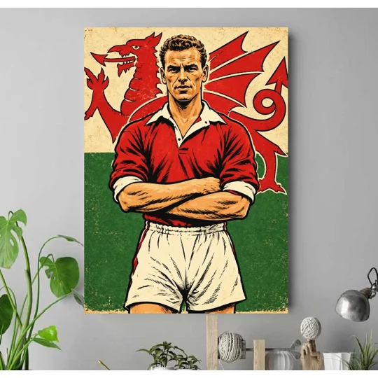 Retro-style John Charles tribute artwork on canvas inspired by Welsh football history and heritage
