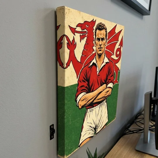John Charles Wales football-inspired retro canvas wall art print celebrating the legendary Welsh footballer