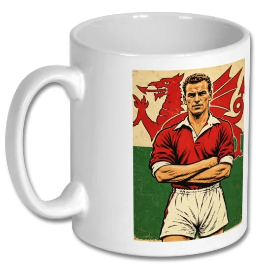 Welsh football legend John Charles tribute artwork mug with glossy photo-quality finish