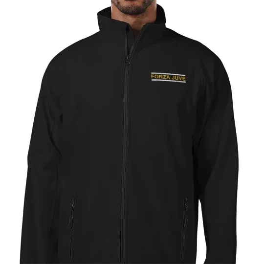 Black Juventus-inspired football fan jacket with embroidered design