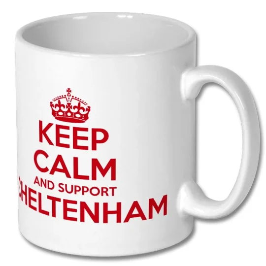 Cheltenham-inspired Keep Calm and Support Cheltenham football fan mug
