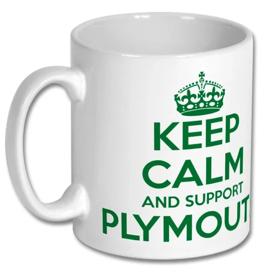White 10oz Plymouth-inspired football supporters mug with full colour artwork
