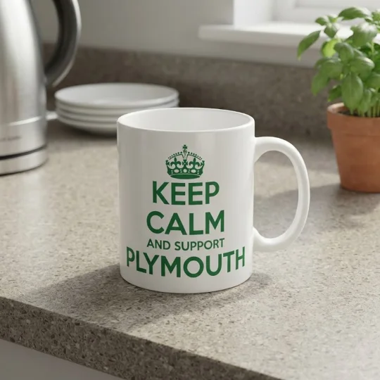 Plymouth-inspired Keep Calm football mug for football fans