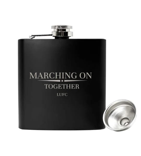 Leeds Marching On Together-inspired 6oz luxury black engraved hip flask