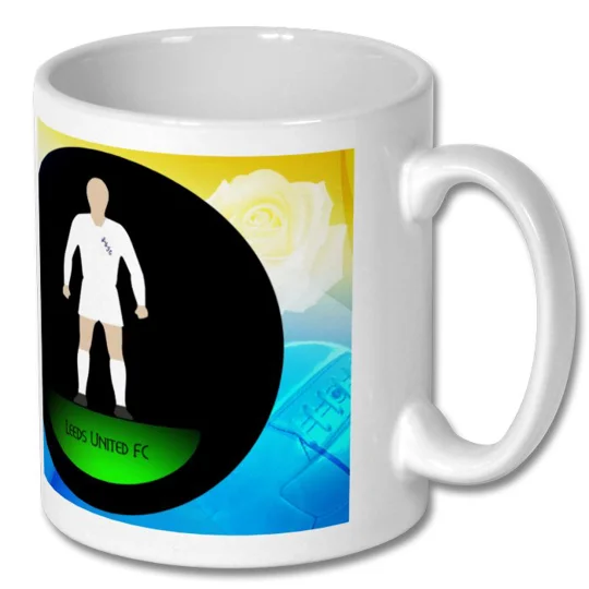 Leeds-inspired football figure art mug with full-colour design