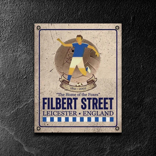 Leicester-inspired Filbert Street retro metal wall sign for football fans