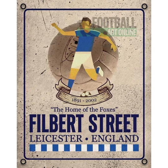 Vintage-style Filbert Street metal wall sign inspired by Leicester football history