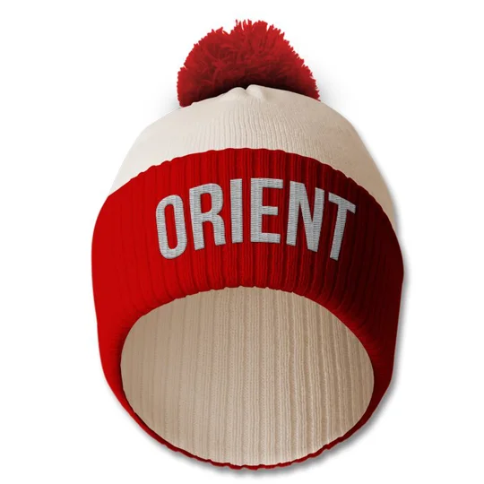 Orient-inspired embroidered football bobble hat for Leyton Orient fans