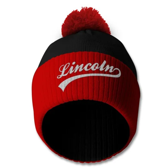 Close-up of embroidered Lincoln-inspired football bobble hat