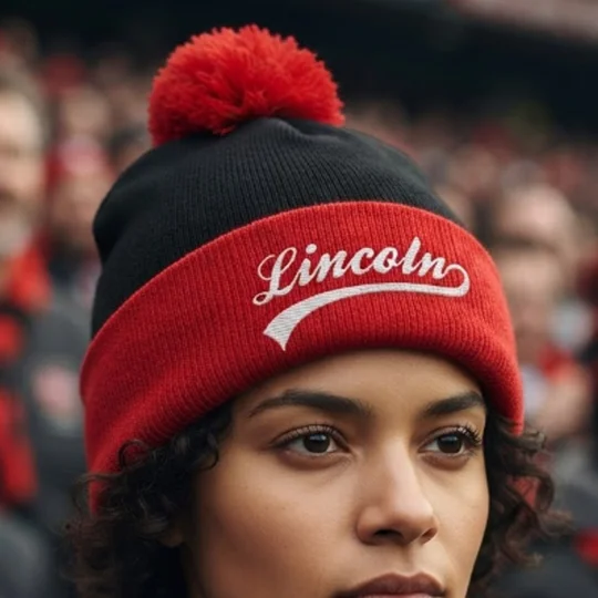 Lincoln-inspired embroidered retro-style football bobble hat