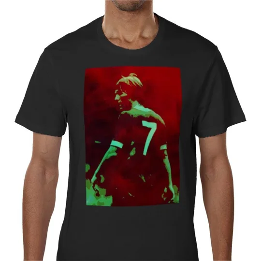 Liverpool-inspired Kenny Dalglish No. 7 black football fan tee with colourful artwork