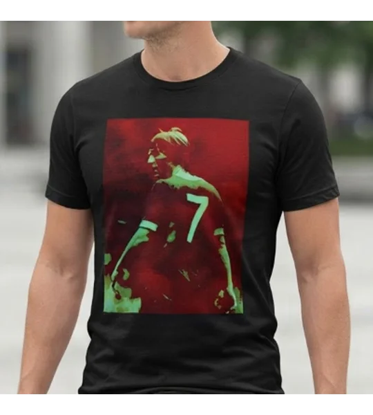 King Kenny No. 7 black Kenny Dalglish T-Shirt with full-colour Liverpool-inspired football artwork