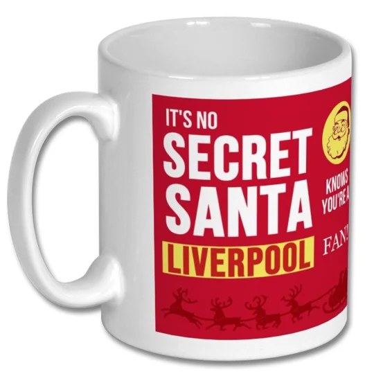 Liverpool-inspired football art Christmas gift mug, 10oz white ceramic mug for fans and festive gifting