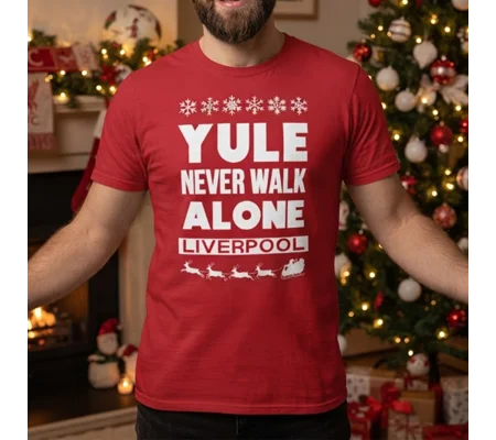 Liverpool-Inspired Yule Never Walk Alone Christmas T-Shirt | Football Fan Tee
