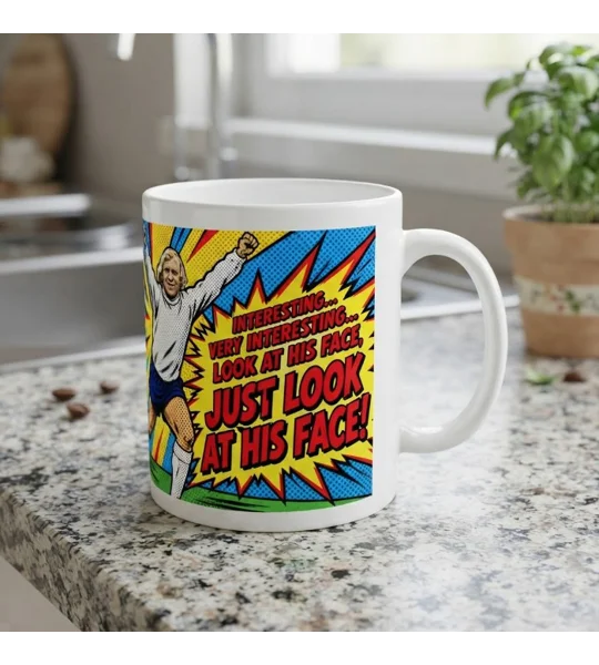 Franny Lee “Look at His Face” Pop-Art Derby-inspired gift mug featuring colourful football artwor