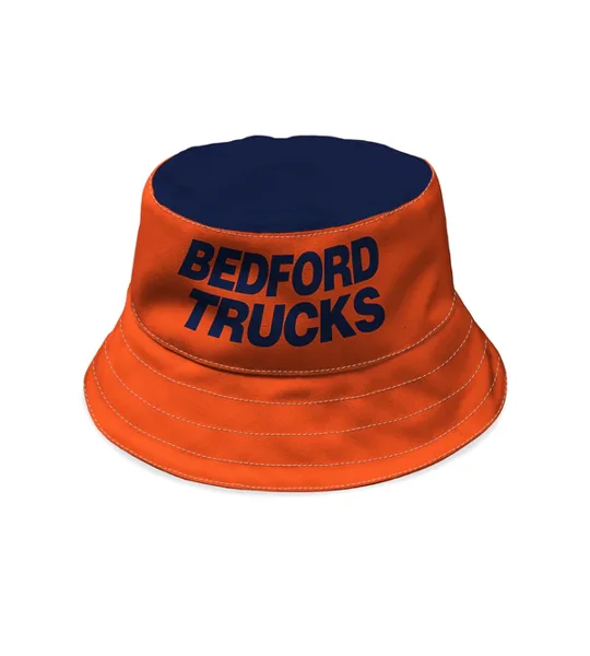 Luton 1983 away-inspired football bucket hat showing retro design and canvas construction