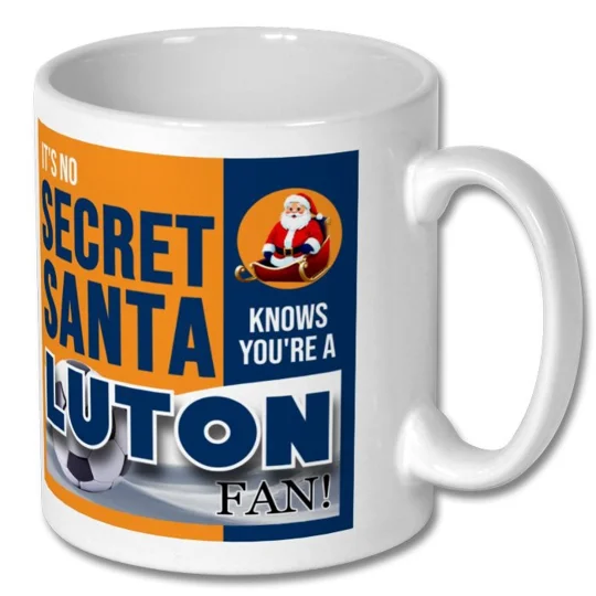 White Luton-inspired football fan mug with glossy photo-quality finish