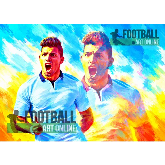 Man City-inspired Sergio Aguero football print on 250gsm Silk Art paper, ideal for football fans and wall displays