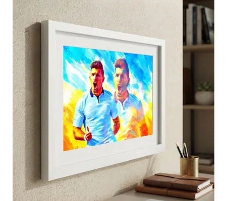 Sergio Aguero Man City-Inspired Framed Football Print