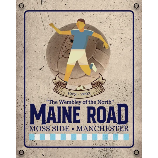 Retro Maine Road metal wall sign for Manchester-inspired football fans
