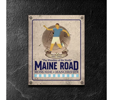 Maine Road Vintage Metal Wall Sign | Manchester-Inspired Football Gift