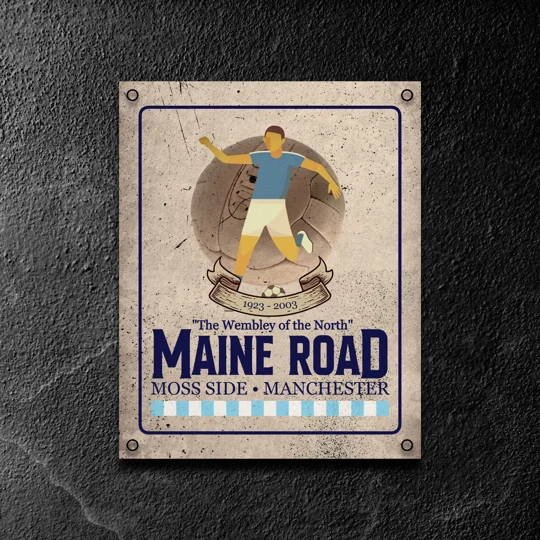 Maine Road vintage metal wall sign inspired by Manchester football history
