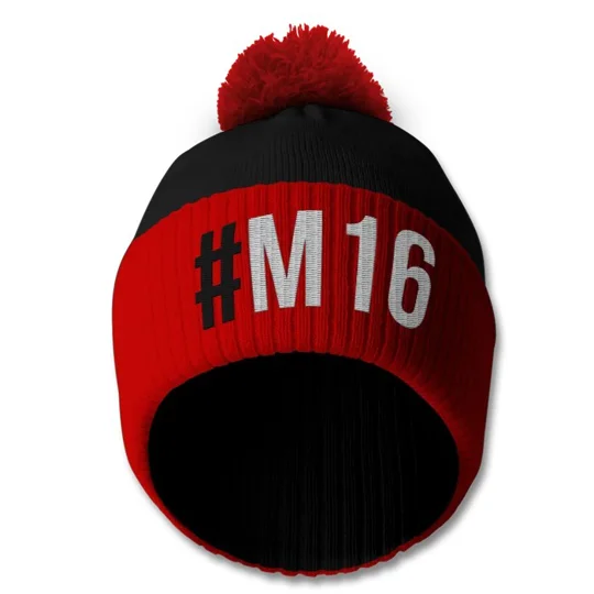 Manchester M16-inspired retro style vintage football bobble hat with embroidered design