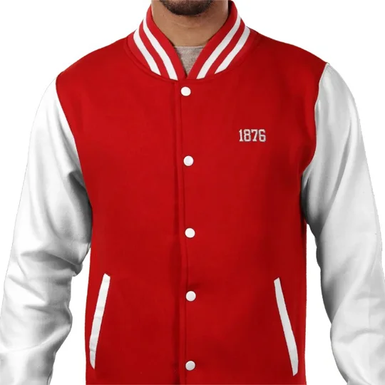 Middlesbrough-inspired 1876 vintage-style varsity jacket front view