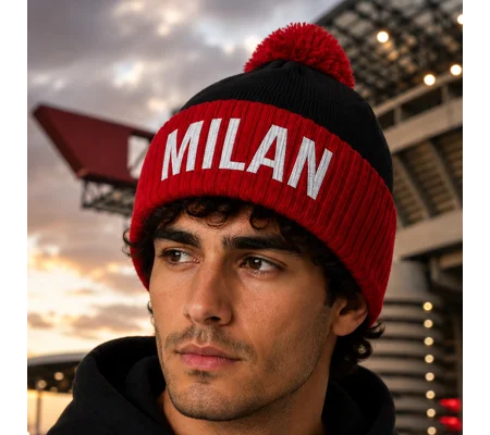Milan-Inspired Embroidered Hashtag Retro-Style Football Bobble Hat