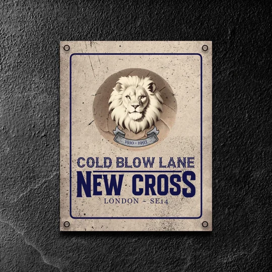 Cold Blow Lane vintage metal wall sign inspired by Millwall football heritage