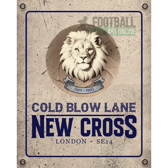 Vintage-style Cold Blow Lane metal wall sign and Millwall-inspired football gift