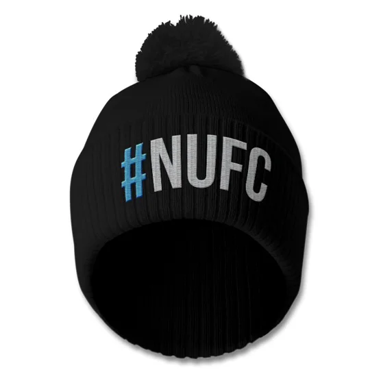 Newcastle-inspired embroidered retro football bobble hat with hashtag design