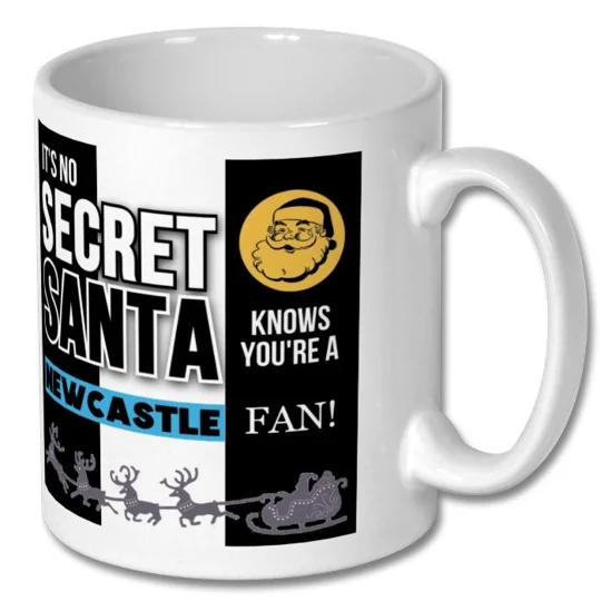 White 10oz Newcastle-inspired Christmas mug featuring high-definition football art