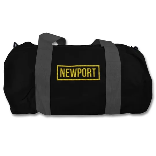 Newport-inspired retro style football holdall barrel kitbag with embroidered design